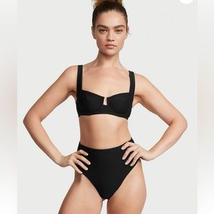 NWT Victoria’s Secret Swim balconette bra bikini top solid black size 36B